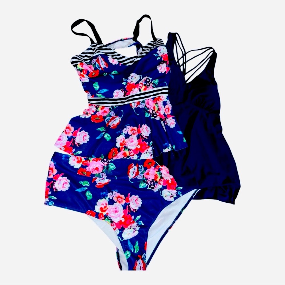 Floral and Navy Women's One Piece Swimsuit